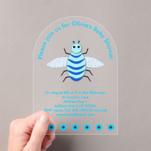 Niedlich Blue Baby Boy Bee Custom Baby Shower Acryleinladungen