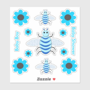 Niedlich Blue Baby Boy Bee Custom Baby Shower Aufkleber