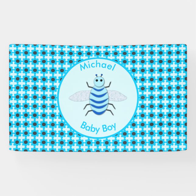 Niedlich Blue Baby Boy Bee Custom Banner (Horizontal)