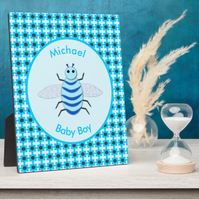 Niedlich Blue Baby Boy Bee Custom Fotoplatte (Seite)