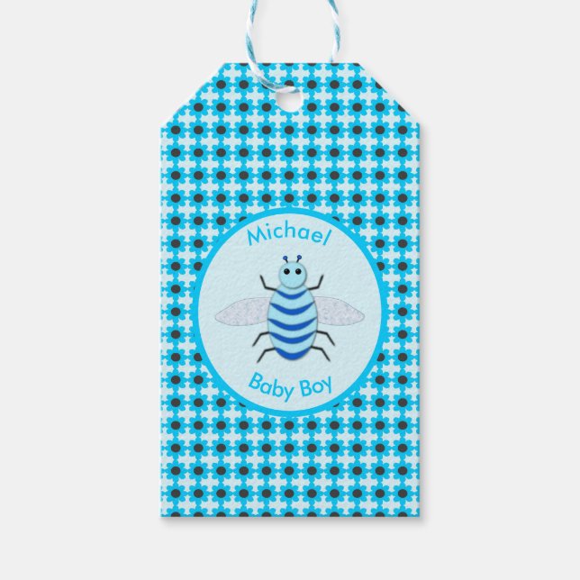 Niedlich Blue Baby Boy Bee Custom Geschenkanhänger (Vorderseite)