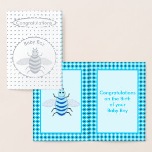 Niedlich Blue Baby Boy Bee Custom Herzlichen Glück Folienkarte