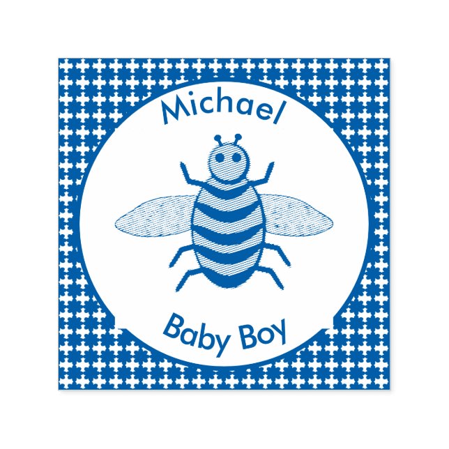 Niedlich Blue Baby Boy Bee Custom Permastempel (Design)