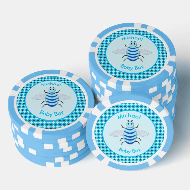Niedlich Blue Baby Boy Bee Custom Pokerchips (Stapel)