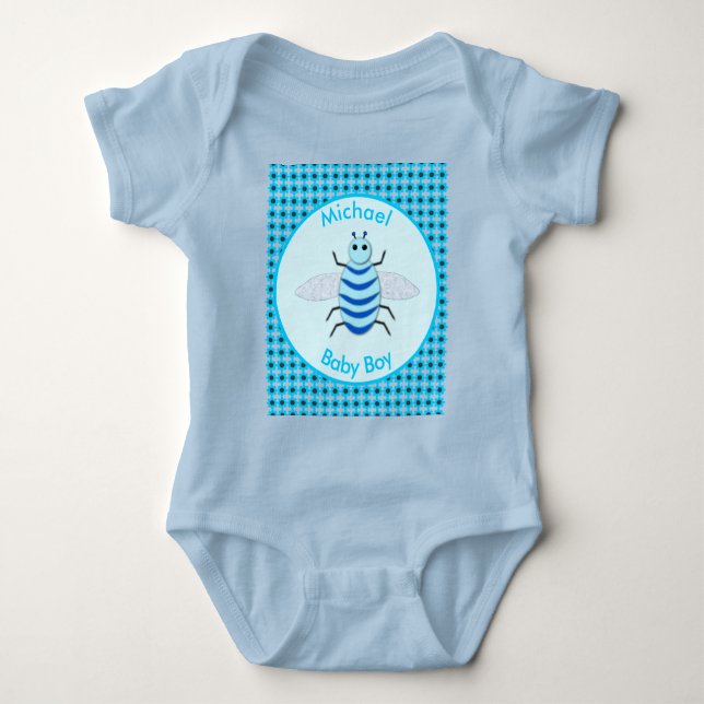 Niedlich Blue Baby Boy Bee Custom Strampler (Vorderseite)