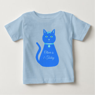 Niedlich Blue Baby Boy Cat Custom 1. Geburtstag Baby T-shirt