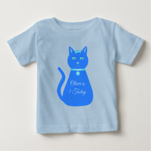 Niedlich Blue Baby Boy Cat Custom 1. Geburtstag T-shirt