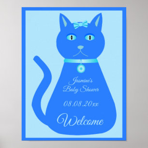 Niedlich Blue Baby Boy Cat Custom Baby Dusche Poster