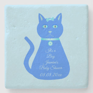 Niedlich Blue Baby Boy Cat Custom Baby Dusche Steinuntersetzer