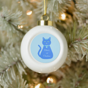 Niedlich Blue Baby Boy Cat Custom First Christmas Keramik Kugel-Ornament