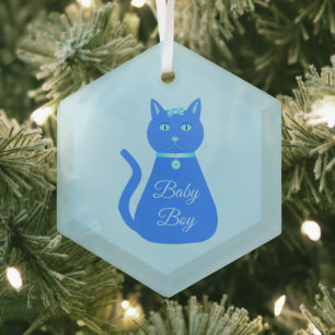Niedlich Blue Baby Boy Cat Custom First Christmas Ornament Aus Glas