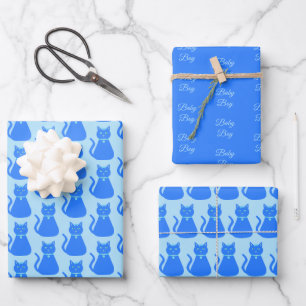 Niedlich Blue Baby Boy Cat Custom Gemustert Geschenkpapier Set