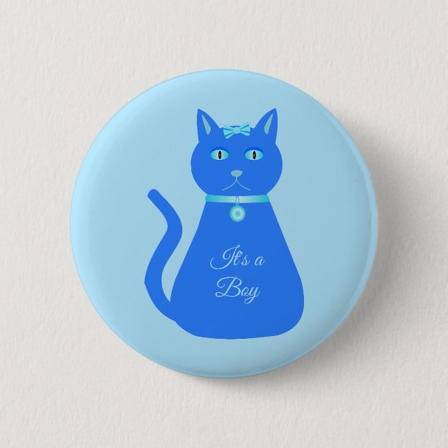 Niedlich Blue Baby Boy Cat Custom Gender Reveal Button (Vorderseite)