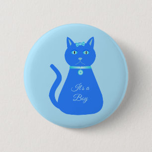 Niedlich Blue Baby Boy Cat Custom Gender Reveal Button