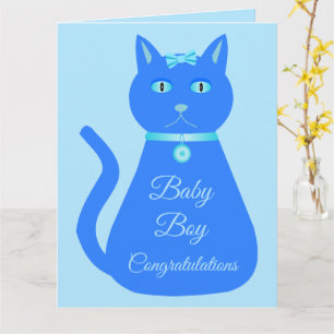 Niedlich Blue Baby Boy Cat Custom Herzlichen Glück Karte
