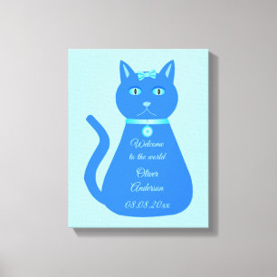 Niedlich Blue Baby Boy Cat Custom Kinderzimmer Leinwanddruck