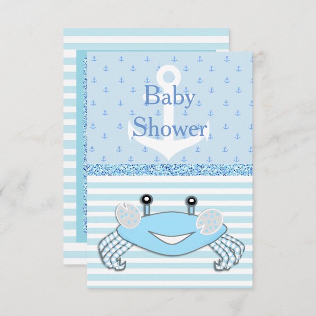 Niedlich Blue Baby Boy Crab Beachy Dusche Einladun Einladung (Vorne/Hinten)