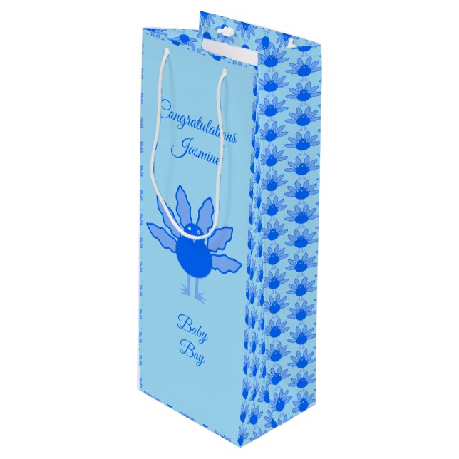 Niedlich Blue Baby Boy Erntedank Türkei Custom Geschenktüte Für Weinflaschen (Vorderseite Schrägansicht)