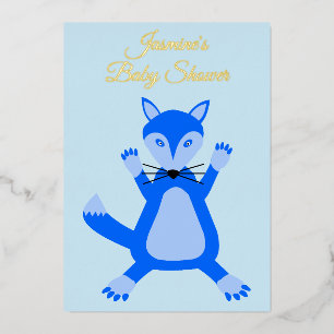 Niedlich Blue Baby Boy Fox Custom Baby Dusche Folieneinladung