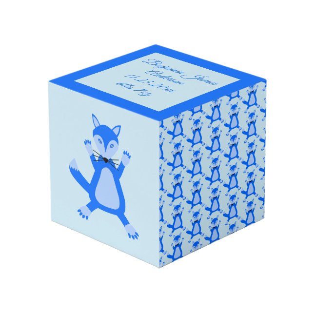 Niedlich Blue Baby Boy Fox Custom Foto Upload Würfel (Vorderseite Schrägansicht)