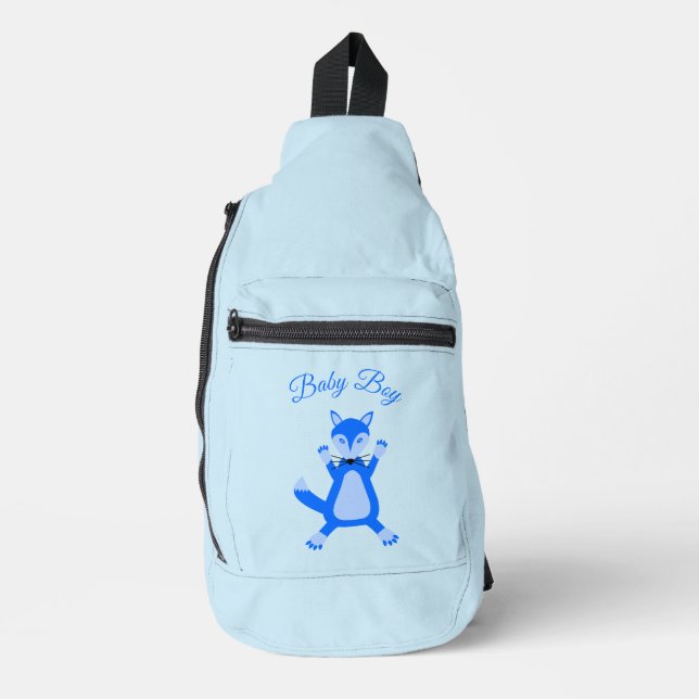 Niedlich Blue Baby Boy Fox Custom Gender Reveal Crossbody Bag (Vorderseite)