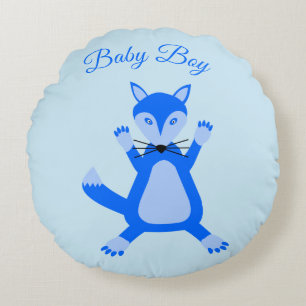 Niedlich Blue Baby Boy Fox Geburtserklärung Rundes Kissen