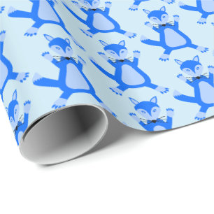 Niedlich Blue Baby Boy Fox Gemustert Geschenkpapier