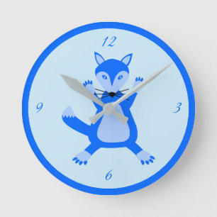 Niedlich Blue Baby Boy Fox Kinderzimmer Runde Wanduhr