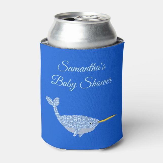Niedlich Blue Baby Boy Narwhal Baby Dusche kundens Dosenkühler (Kanne Vorderseite)