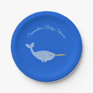 Niedlich Blue Baby Boy Narwhal Baby Dusche kundens Pappteller