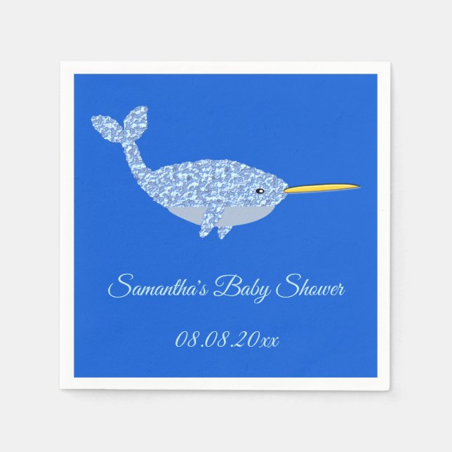 Niedlich Blue Baby Boy Narwhal Baby Dusche kundens Serviette (Vorderseite)