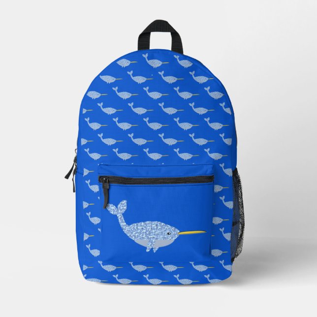 Niedlich Blue Baby Boy Narwhal Bedruckter Rucksack (Vorderseite)