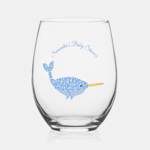 Niedlich Blue Baby Boy Narwhal Custom Baby Dusche Weinglas Ohne Stiel