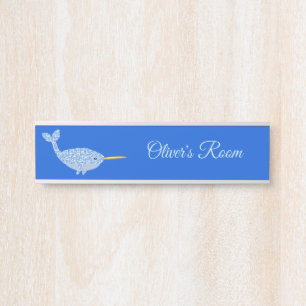 Niedlich Blue Baby Boy Narwhal Custom Kinderzimmer Türschild