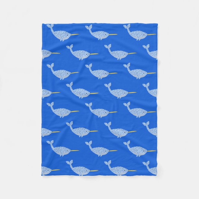 Niedlich Blue Baby Boy Narwhal Gemustert Fleecedecke (Vorderseite)