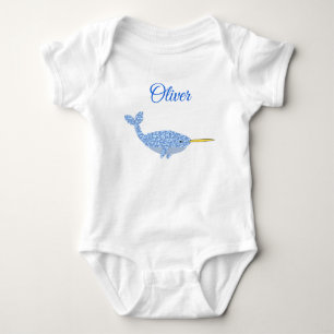 Niedlich Blue Baby Boy Narwhal Individuelle Name Strampler