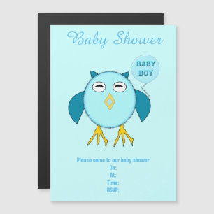 Niedlich Blue Baby Boy Owl Custom Baby Dusche Magneteinladung