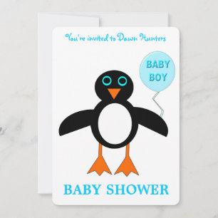 Niedlich Blue Baby Boy Pinguin Custom Baby Dusche Einladung