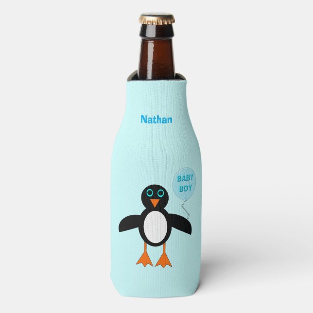 Niedlich Blue Baby Boy Pinguin Flasche Cooler Flaschenkühler (Flaschenvorderseite)