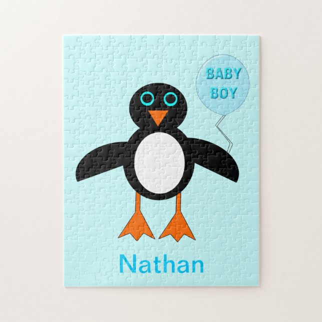 Niedlich Blue Baby Boy Pinguin Puzzle (Vertikal)