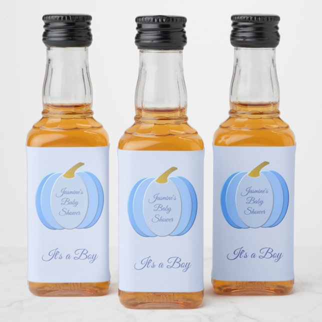 Niedlich Blue Baby Boy Pumpkin Custom Baby Dusche Alkoholflaschenetikett (Flaschen)