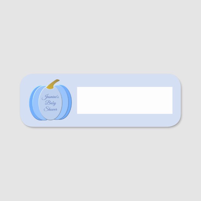 Niedlich Blue Baby Boy Pumpkin Custom Baby Dusche Namensschild (Vorderseite)