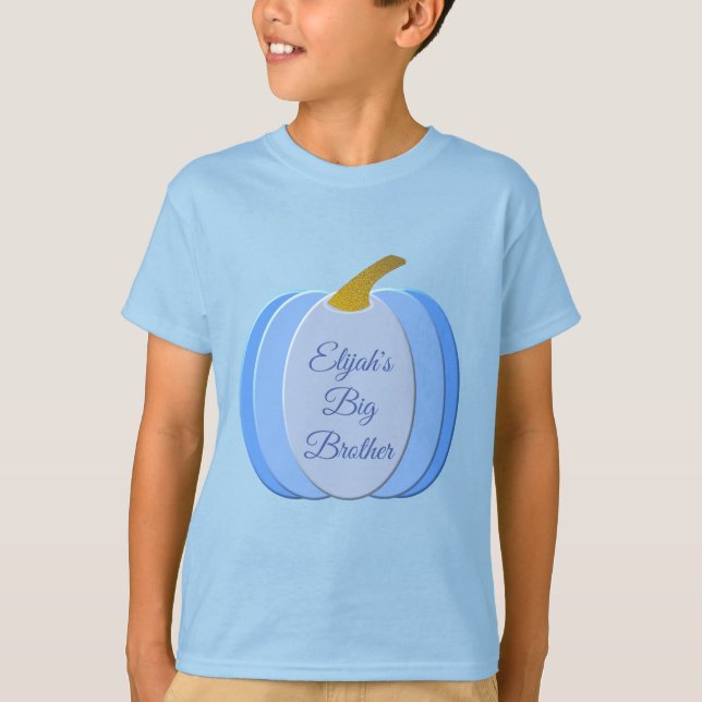 Niedlich Blue Baby Boy Pumpkin Custom Big Brother T-Shirt (Vorderseite)