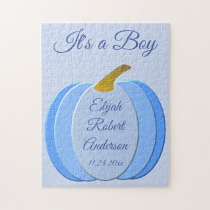 Niedlich Blue Baby Boy Pumpkin Custom Birth Puzzle