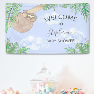 Niedlich Blue Baby Boy Sloth Baby Dusche Banner