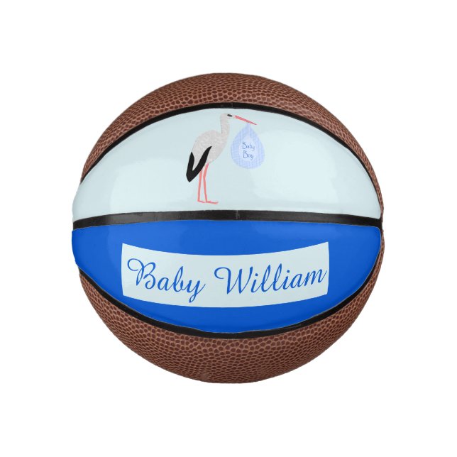 Niedlich Blue Baby Boy Storch Custom Mini Basketball (Vorderseite)