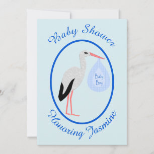 Niedlich Blue Baby Boy Stork Baby Dusche Custom Einladung