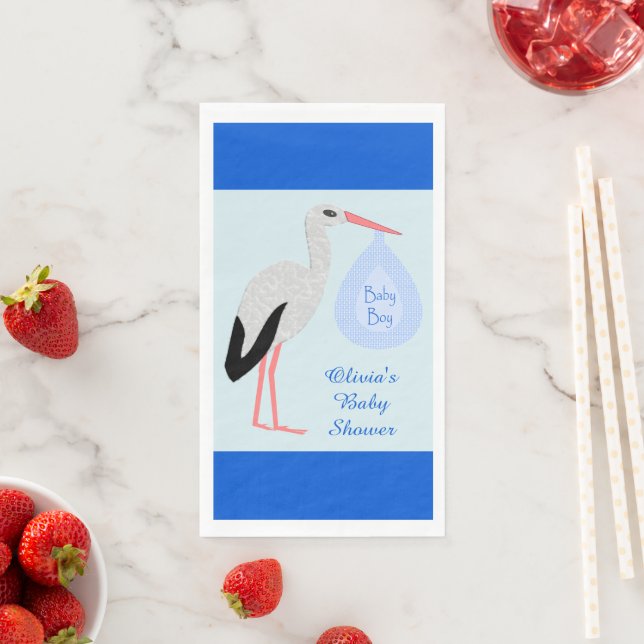 Niedlich Blue Baby Boy Stork Baby Dusche Custom Serviette (Beispiel)