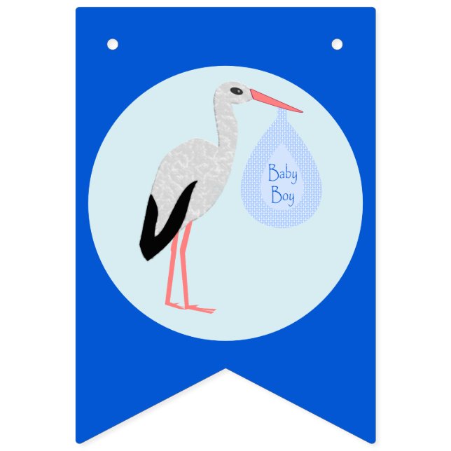 Niedlich Blue Baby Boy Stork Baby Dusche Wimpelkette (Erste Fahne)
