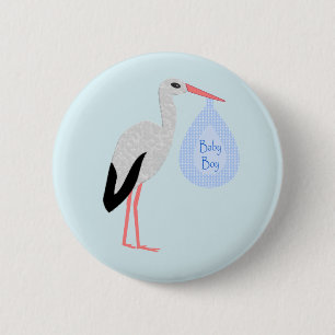 Niedlich Blue Baby Boy Stork Button